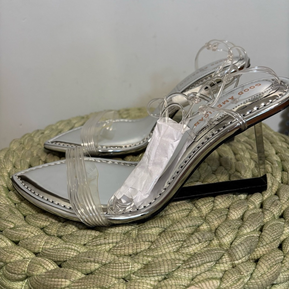 NEW Good American Cinder-f*cking Rella Clear Wedge Sandal Size 8 - Picture 9 of 14